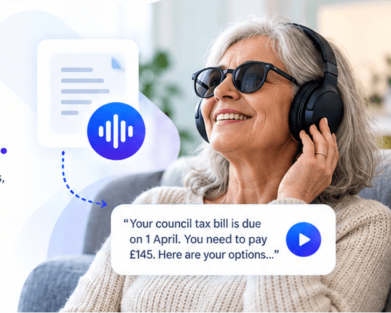 Woman listening to accessible audio using headphones